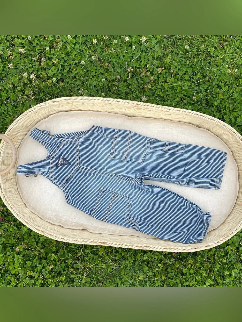 OshKosh B'gosh vintage blue railroad stripe bib overalls 12 months